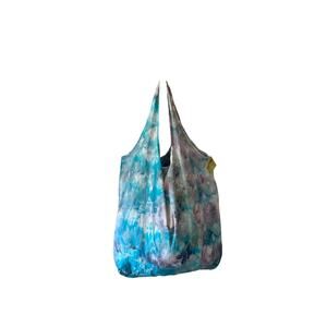 Tie Dye Reusable Tote Blue & Gray Washable Stuffable Cotton Sustainable